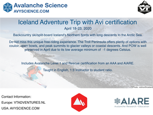 Iceland Trip with Avalanche Level1 and Rescue Certification (April 5-12, 2021)